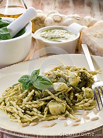 Pesto trofie typical genoa Stock Photo