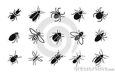 Pests and various insects set vector icons Vector Illustration