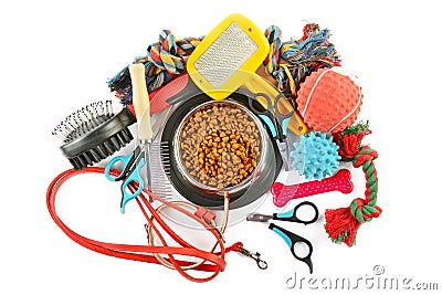Pet accessories isolated on white background Stock Photo