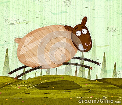 Pet animal Sheep on jungle forest background Vector Illustration