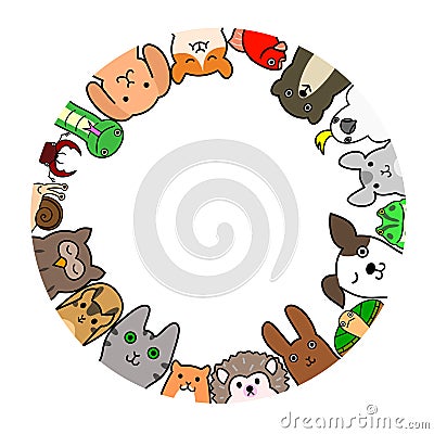 Pet animals in circle Vector Illustration