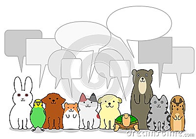 Pet animals group with speech bubbles Vector Illustration