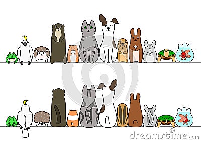 Pet animals in line, front and back Vector Illustration