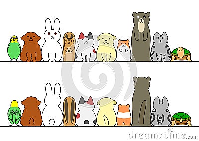 Pet animals in a row with copy space, front and back Vector Illustration