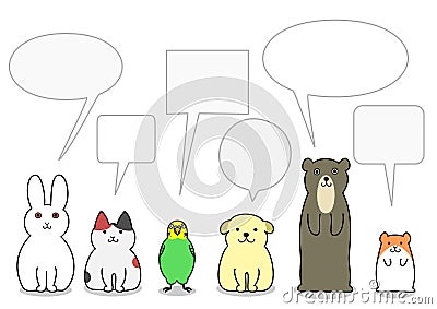 Pet animals in a row with speech bubbles Vector Illustration