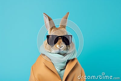 Pet blue mammal cute animals tradition easter sunglass sweet portrait rabbit bunny kitty Stock Photo