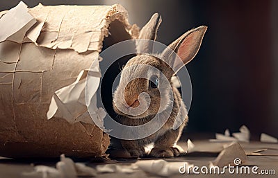 a pet bunny rabbit through a frame, Bunny peeking out of a hole in blue wall, fluffy eared bunny easter bunny banner, rabbit jump Stock Photo