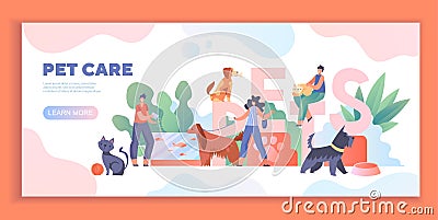 Pet Care concept with people with dogs and cats Vector Illustration