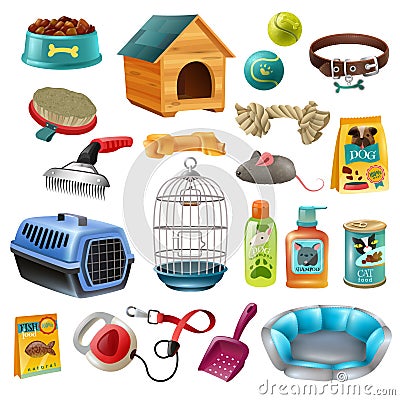 Pet Care Elements Set Vector Illustration