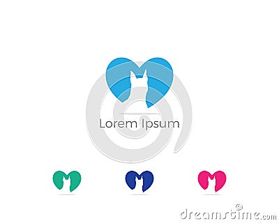 Pet care logo. Dog in heart icon, dog lover, animal clinic illustration. Stock Photo