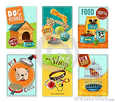 Pet Care 6 Mini Banners Set Vector Illustration