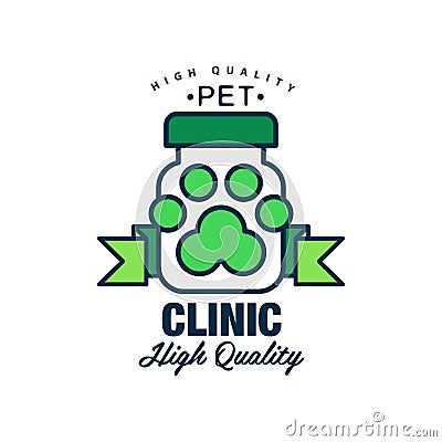 Pet clinic, high quality logo template design, green badge for company identity, label for veterinary clinic and animal Vector Illustration