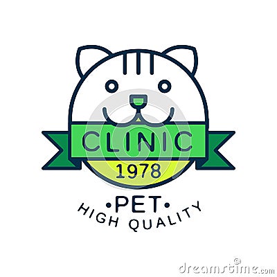 Pet clinic, high quality since 1978 logo template design, label for veterinary clinic and animal shelter, green badge Vector Illustration