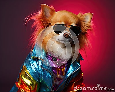 pet dog model with colorful makeup is fun. Cartoon Illustration
