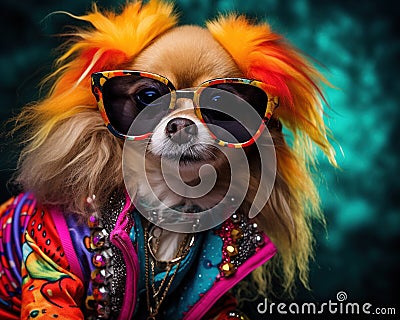 pet dog model with colorful makeup is fun. Cartoon Illustration