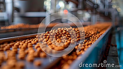 Pet Food Production Line in Factory - Minimalist Melody. Concept Factory Production, Pet Food, Stock Photo