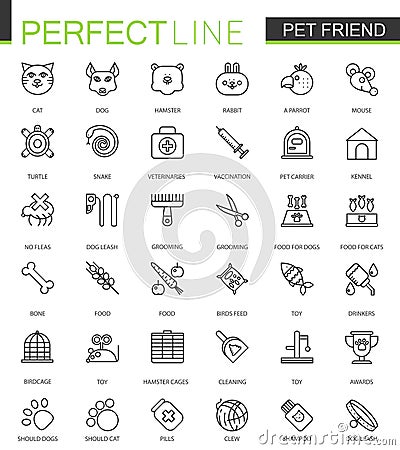 Pet friend thin line web icons set. Pet shop stroke outline icon design. Vector Illustration