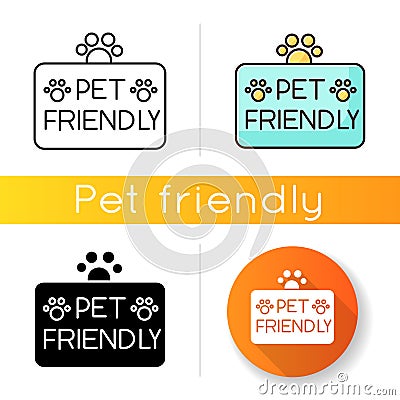 Pet friendly territory icon. Grooming salon, domestic animals care service. Cats and dogs permitted area, welcome zone Vector Illustration