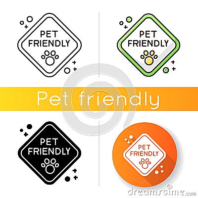 Pet friendly zone traffic sign icon. Domestic animals walking place, cats and dogs welcome territory. Pets permitted Vector Illustration