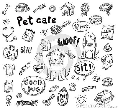 Pet icons doodle set, vector illustration. Vector Illustration