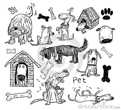 Pet icons doodle set, vector illustration. Vector Illustration