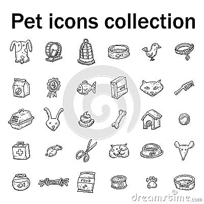 Pet icons doodle set, vector illustration. Vector Illustration