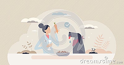 Pet nutritionist as animal food control specialist tiny person concept Vector Illustration