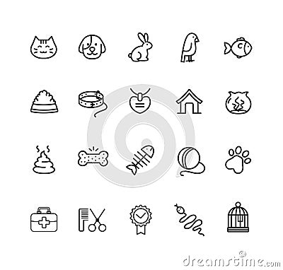 Pet Outline Icon Set. Vector Vector Illustration