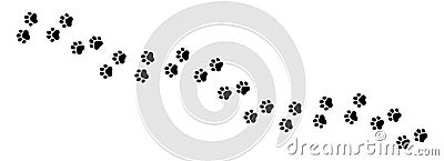 Pet prints. Paw pattern. Footprints for pets, dog or cat. Foot puppy. Black silhouette shape paw print. Footprint pet. Animal trac Vector Illustration