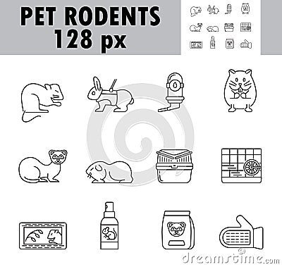 Pet rodents icon set vector. Ferret, hamster, rabbit are the symbols shown Vector Illustration