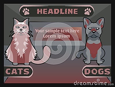 Pet shop banner with cat dog, vector cartoon illustration Vector Illustration