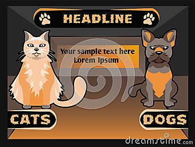 Pet shop banner with cat dog, vector cartoon illustration Vector Illustration