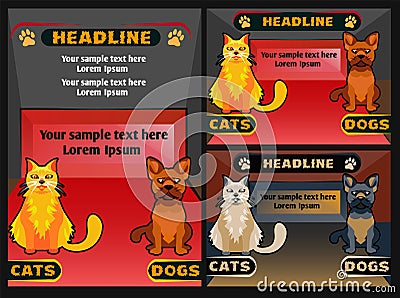 Pet shop banner with cat dog, vector cartoon illustration Vector Illustration