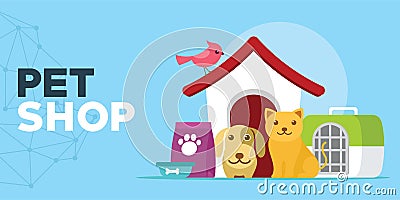 Pet shop with cats and dogs house illustration Vector Illustration