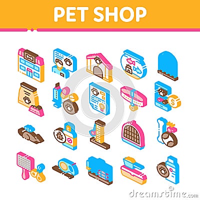 Pet Shop Isometric Elements Icons Set Vector Vector Illustration