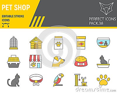 Pet Shop color line icon set, pet store collection, vector graphics, logo illustrations, pet shop vector icons, animal Vector Illustration