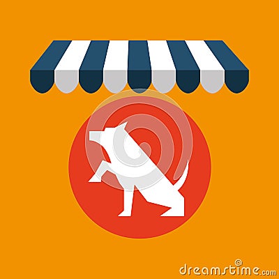 Pet shop with dog up hand Vector Illustration