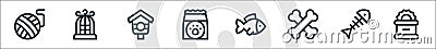 Pet shop line icons. linear set. quality vector line set such as canned food, fishbone, bones, fish, cat food, birdhouse, bird Vector Illustration