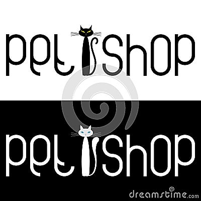 Pet shop logo template on a black or white background. Vector Illustration