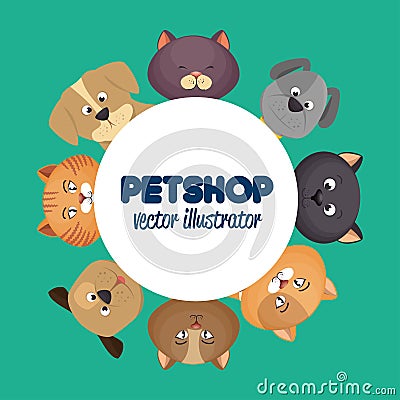 pet shop poster with lovely cats and green background Cartoon Illustration