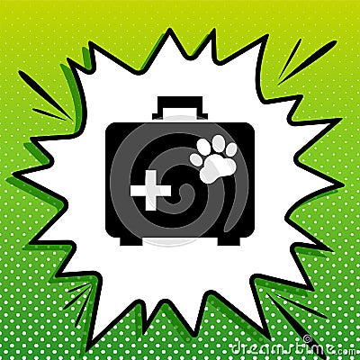 Pet shop sign illustration. Black Icon on white popart Splash at green background with white spots. Illustration Cartoon Illustration