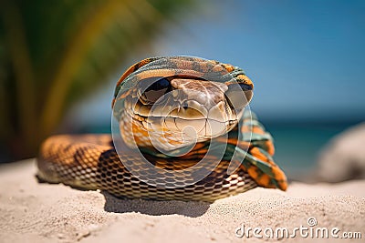 Pet Snake Wearing Beach Bandan. Generative AI Stock Photo