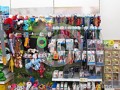 Pet toys in a Pet store. Editorial Stock Photo