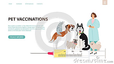 Pet vaccination landing page Vector Illustration