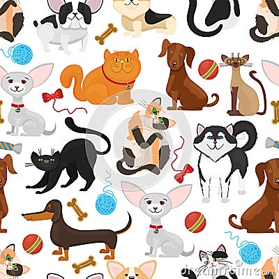 Pet vector background. Dogs and cats seamless pattern Vector Illustration