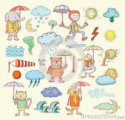 Pet weather elements, vector illustration Cartoon Illustration