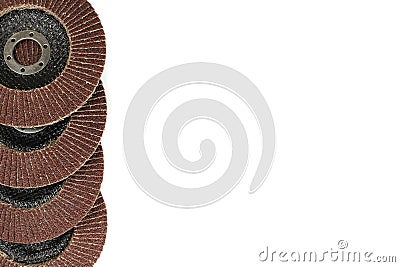 Petal abrasive disks on a white background in a row Stock Photo