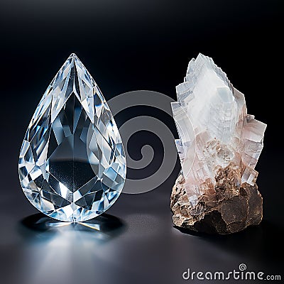 A petalite gemstone is a translucent, soft white crystal, akin to a delicate flower petal Stock Photo