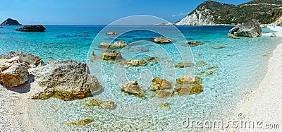 Petani Beach (Kefalonia, Greece) panorama. Stock Photo