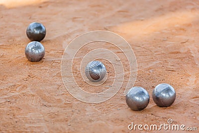 Petanque balls on the ground Stock Photo